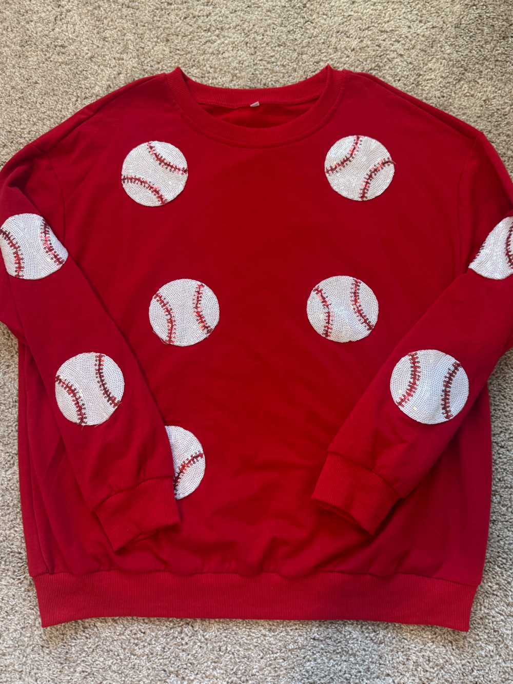 Red Baseball Print Women’s Sweatshirt